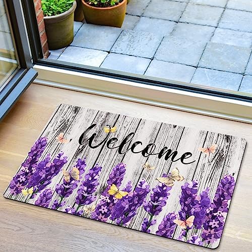 LMSM Lavender Bathroom Rugs, Purple Indoor Front Door Mats for Enterway Floor, Absorbent Quick Dry Non-Slip Kitchen Floor Mats for Bathtub Shower Sink 16×24 Inch