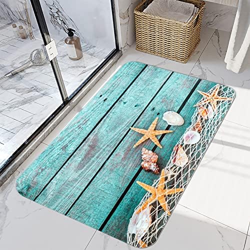 LYFANS Bath Rugs Sponge Foam Absorbent Soft for Bathroom and Kitchen (30X17 inches), Flannel Mat Non Slip Bright 3D Print for Bedside and Living Room(Starfish on Blue Wooden Board) - Image 8