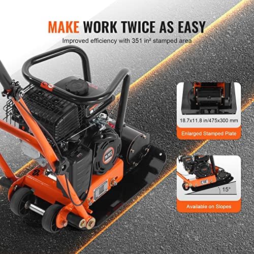 VEVOR Plate Compactor,2.8HP 78.5cc Gas Engine, 5600VPM Force Vibratory Compaction Tamper,1920LBS Compactor with 18.7 x 11.8 in Plate for Walkways,Patios,Asphalts,Paver Landscaping,EPA Compliant - Image 4