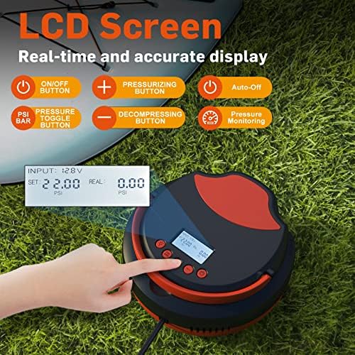 22PSI Electric Paddle Board Pump - High Pressure SUP Pump Inflation & Deflation Dual-Use with Pressure Monitoring, Auto-Off Feature, 12V DC Car Connector for Paddleboard, Inflatable Tent, Boats, Pool - Image 4