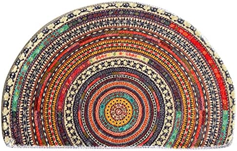 WERGHJ Half Round Door Mat,Semi Circle Bathroom Floor Rug,Mandala Boho Bohemian Non-Slip Welcome Entrance Way Absorbent Bath Mat,Microfiber Tufted Indoor Rug for Kitchen Living Room (Multicolor)…