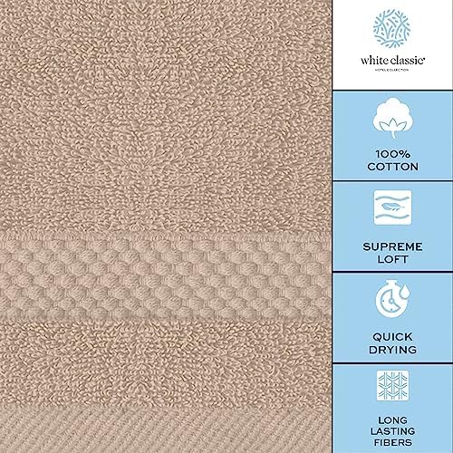 White Classic Luxury Washcloths for Bathroom-Hotel-Spa-Kitchen-Set - Circlet Egyptian Cotton - Highly Absorbent Hotel Quality Face Towels - Bulk Set of 12-13x13 Inch (Taupe) - Image 7