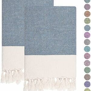 Emyyr Hand Towels for Bathroom - Kitchen - Set of 2 -%100 Cotton - Pre Washed, Quick Dry, Soft, 17x37' - Decorative Hand Towel - Hand Towels for Bathroom Clearance, Bath, Face, Tea Towels 01 (Azure1)