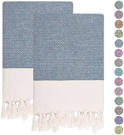 Emyyr Hand Towels for Bathroom - Kitchen - Set of 2 -%100 Cotton - Pre Washed, Quick Dry, Soft, 17x37' - Decorative Hand Towel - Hand Towels for Bathroom Clearance, Bath, Face, Tea Towels 01 (Azure1)