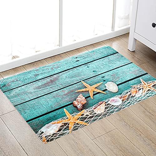 LYFANS Bath Rugs Sponge Foam Absorbent Soft for Bathroom and Kitchen (30X17 inches), Flannel Mat Non Slip Bright 3D Print for Bedside and Living Room(Starfish on Blue Wooden Board) - Image 4