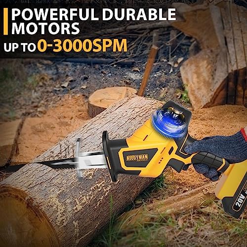 Alloyman 20V Cordless Reciprocating Saw, 0-3000 SPM, with 2 Packs Batteries, Tool-free Blade Change, LED Light Power Reciprocating Saws, 6 Saw Blades Kit for Wood/Metal/PVC Cutting Included - Image 2