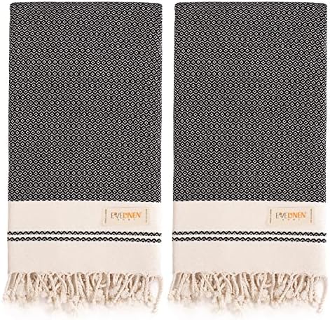 Evelynen Turkish Hand Towels for Bathroom & Kitchen Towels Decorative Set of 2 | Boho Farmhouse Hand Towels with Hanging Loops for Face, Tea, Dish, Kitchen & Bath |%100 Cotton (16" x 32" - Black) - Image 9