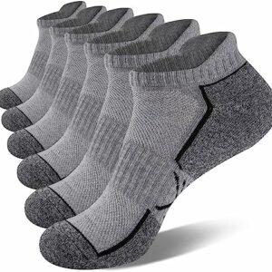 eallco Men’s Ankle Socks Running Athletic Low Cut Sock Cushioned Breathable Anti-Blister Tab Sports Socks For Men 6 Pairs