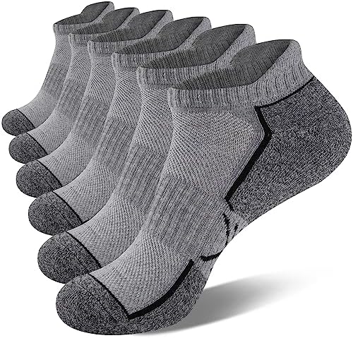 eallco Men’s Ankle Socks Running Athletic Low Cut Sock Cushioned Breathable Anti-Blister Tab Sports Socks For Men 6 Pairs
