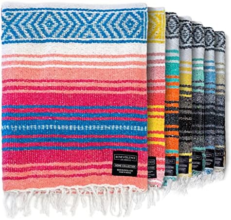 Authentic Mexican Blanket - Park, Handwoven Serape Blanket, Perfect as Beach, Picnic , Outdoor , Yoga , Camping , Car , Woven Blanket (Coral)
