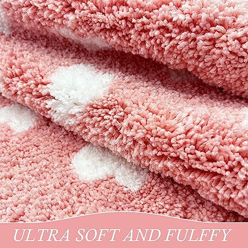 Bath Rug Mat, Cute Flower Shaped Bathroom Mat with Small Love Heart, Non Slip Water Absorbent Bathtub Mat, Machine Washable Soft Superfine Fiber Decor Mat for Bedroom Kitchen Shower 27.6 Inch (Pink) - Image 5