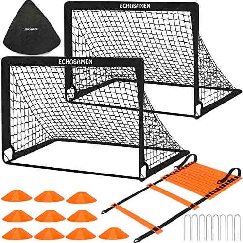 Kids Soccer Goals for Backyard Set, 2 of 4' x 3' Soccer Training Equipment, Pop Up Toddler Soccer Nets with 10 Soccer Cones, Agility Ladder, Soccer Set for Backyard for Kids Youth Outdoor Sports Games