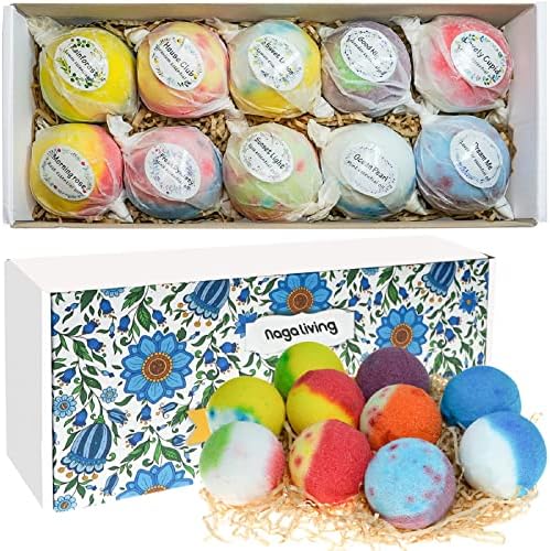 Nagaliving Bath Bombs Gift Set, 10 Organic Bubble Bath Bombs, Bath Gift for Valentine’s Day, Christmas