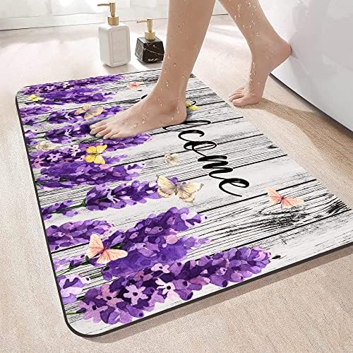 LMSM Lavender Bathroom Rugs, Purple Indoor Front Door Mats for Enterway Floor, Absorbent Quick Dry Non-Slip Kitchen Floor Mats for Bathtub Shower Sink 16×24 Inch - Image 2