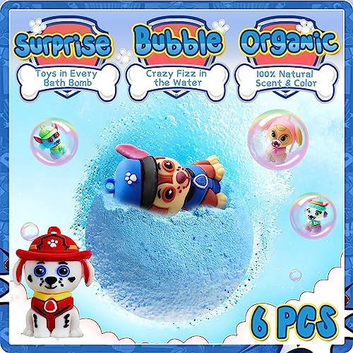 Bath Bombs for Kids with Surprise Inside: Supbec XXL Organic Bath Bombs Gift Set Rich in Natural Essential Oils, Paw Dog Bath Bombs for Dry Skin Moisturize, Gifts for Kids Boys Girls (6 Pcs, 5 OZ) - Image 2