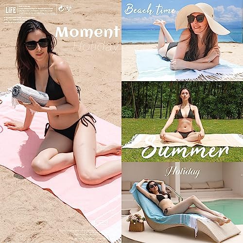2 Packs Cotton Oversized Turkish Beach Towels 74"x38" Soft Absorbent Quick Dry Sand Free Thin Towel Bath Pool Swim Extra Large Adult Travel Essentials Cruise Accessories Blanket Clearance Necessities - Image 6