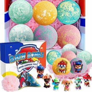 Bath Bombs for Kids with Surprise Inside: Supbec XXL Organic Bath Bombs Gift Set Rich in Natural Essential Oils, Paw Dog Bath Bombs for Dry Skin Moisturize, Gifts for Kids Boys Girls (6 Pcs, 5 OZ)