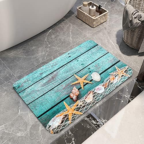 LYFANS Bath Rugs Sponge Foam Absorbent Soft for Bathroom and Kitchen (30X17 inches), Flannel Mat Non Slip Bright 3D Print for Bedside and Living Room(Starfish on Blue Wooden Board) - Image 5