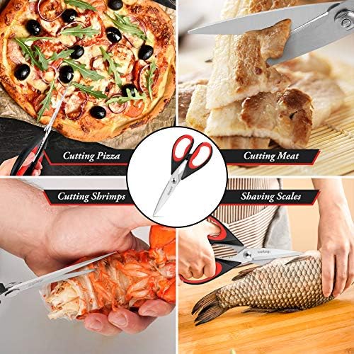 Kitchen Shears, iBayam Kitchen Scissors Heavy Duty Meat Scissors Poultry Shears, Dishwasher Safe Food Cooking Scissors All Purpose Stainless Steel Utility Scissors, 2-Pack (Black Red, Black Gray) - Image 7