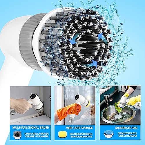 Salate Cordless Electric Spin Scrubber, Electric Cleaning Brush Scrubber Replaceable Cleaning Heads Handheld, Power Shower Scrubber Cleaning with LED Display for Tub Floor Tile Window Kitchen - Image 3