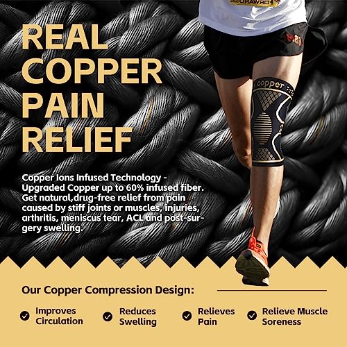 Copper Knee Braces for Knee Pain Women & Men, 2 Pack Knee Brace Compression Sleeve, Best Knee Support for Running, Working Out, Weightlifting, Knee Pain, Meniscus Tear, ACL & Arthritis Pain Relief - Knee Sleeves - Image 4