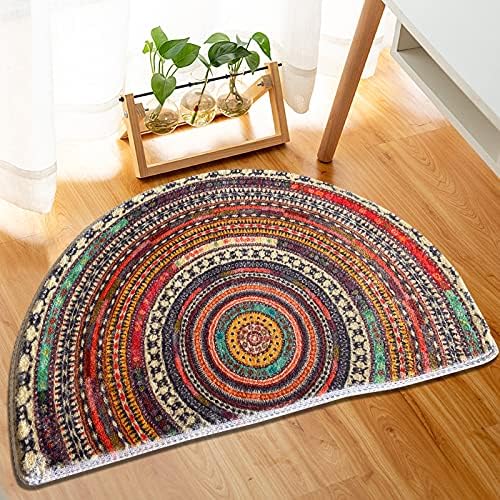 WERGHJ Half Round Door Mat,Semi Circle Bathroom Floor Rug,Mandala Boho Bohemian Non-Slip Welcome Entrance Way Absorbent Bath Mat,Microfiber Tufted Indoor Rug for Kitchen Living Room (Multicolor)… - Image 4