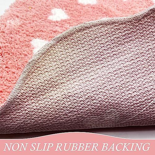 Bath Rug Mat, Cute Flower Shaped Bathroom Mat with Small Love Heart, Non Slip Water Absorbent Bathtub Mat, Machine Washable Soft Superfine Fiber Decor Mat for Bedroom Kitchen Shower 27.6 Inch (Pink) - Image 7
