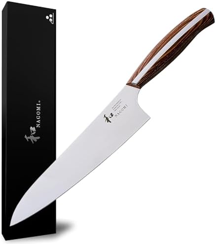 [NAGOMI] 8 inch Chef Knife | 440A Molybdenum Steel Ultra Sharp Professional Japanese Kitchen Cooking Knife with Ergonomic Handle for Thick Meat and Fish | Stylish Gift Box