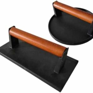 Firsgrill Burger Press 7.08" Round & 8.3‘’X4.3”Rectangle Heavy-Duty Cast Iron Smash Meat Steak With Wood Handle for Blackstone Camp chef Pitboss Weber Treager Griddle Grills (Round & Rectangle)