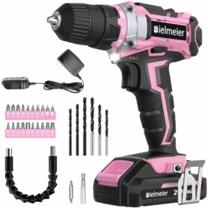 Bielmeier 20V Pink Cordless Drill Set, Power drill kit with Lithium-Ion and charger,3/8 inches Keyless Chuck, Electric Drill with Variable Speed, LED and 29pcs Drill,for Home DIY and Repair