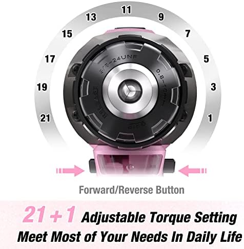 WORKPRO Pink Cordless 20V Lithium-ion Drill Driver Set, 1 Battery, Charger and Storage Bag Included - Pink Ribbon - Image 7