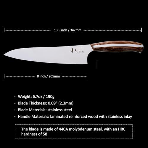 [NAGOMI] 8 inch Chef Knife | 440A Molybdenum Steel Ultra Sharp Professional Japanese Kitchen Cooking Knife with Ergonomic Handle for Thick Meat and Fish | Stylish Gift Box - Image 5