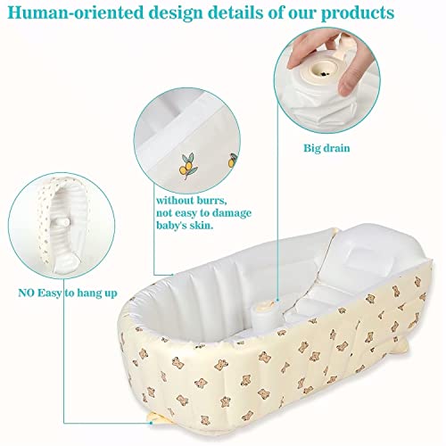 Mink Newborn to Toddler Bath Tub,Inflatable Baby Bathtub with Built-in Air Pump,Portable Travel Shower Basin with Back Support, Deflates and Folds Easily (Bear tub) - Image 5