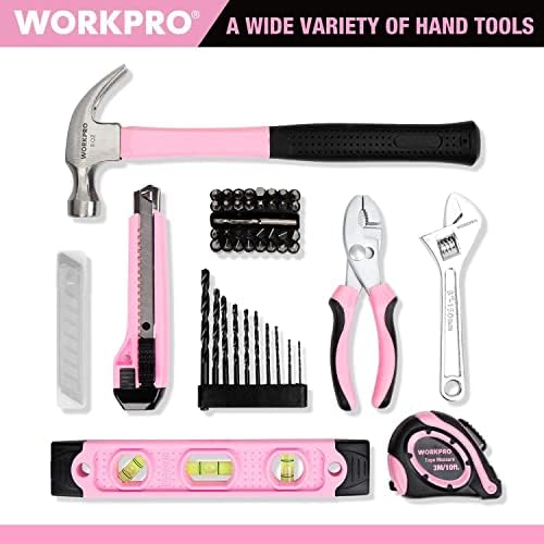 WORKPRO 12V Pink Cordless Drill Driver and Home Tool Kit, Hand Tool Set for DIY, Home Maintenance, 14-inch Storage Bag Included - Pink Ribbon - Image 6
