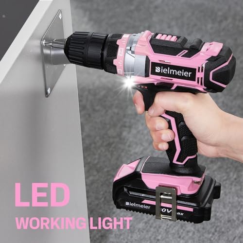 Bielmeier 20V Pink Cordless Drill Set, Power drill kit with Lithium-Ion and charger,3/8 inches Keyless Chuck, Electric Drill with Variable Speed, LED and 29pcs Drill,for Home DIY and Repair - Image 6