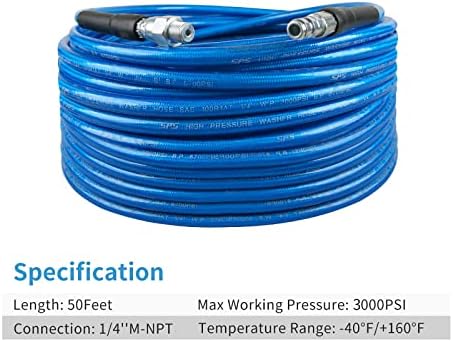 Sooprinse High Pressure Washer Sewer Jetter Kit, Button Nozzle and Rotating Sewer Jetting Nozzle, Pressure Washer Sewer Washer Kit, 50FT Drain Cleaning Hose, 3000 PSI - Image 2