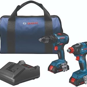BOSCH GXL18V-240B22 18V 2-Tool Combo Kit with 1/2 In. Hammer Drill/Driver, Two-In-One 1/4 In. and 1/2 In. Bit/Socket Impact Driver/Wrench and (2) 2 Ah Standard Power Batteries