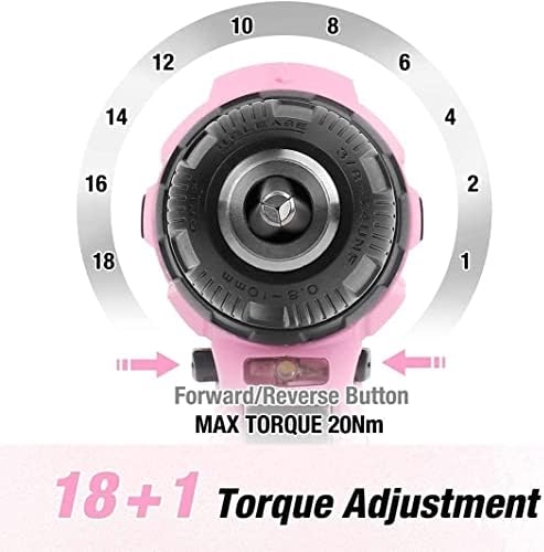 WORKPRO Pink Cordless Drill Driver Set, 12V Electric Screwdriver Driver Tool Kit, 3/8" Keyless Chuck, Charger and Storage Bag Included - Pink Ribbon - Image 7