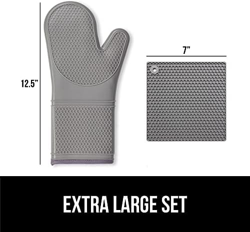 Gorilla Grip Heat and Slip Resistant Silicone Oven Mitt and Trivets Set, Waterproof, Cotton Lined Gloves, BPA-Free, Long Cooking Mitts and Trivet Mats, Kitchen Potholder Sets for Pans, 4 Pieces, Gray - Image 7
