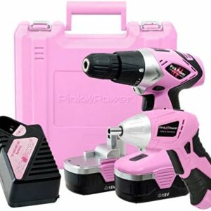 Pink Power Drill Set and Electric Screwdriver Tool Kit for Women's Pink Tool Set - 18V Cordless Drill with Bit Set, 3.6V Cordless Screwdriver with Tool Case for Ladies Home Tool Kit Power Tool