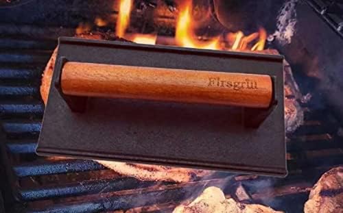 Firsgrill Burger Press 7.08" Round & 8.3‘’X4.3”Rectangle Heavy-Duty Cast Iron Smash Meat Steak With Wood Handle for Blackstone Camp chef Pitboss Weber Treager Griddle Grills (Round & Rectangle) - Image 4