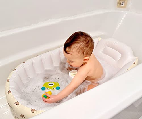 Mink Newborn to Toddler Bath Tub,Inflatable Baby Bathtub with Built-in Air Pump,Portable Travel Shower Basin with Back Support, Deflates and Folds Easily (Bear tub) - Image 2