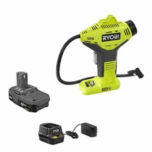 Ryobi P737 18-Volt ONE+ Lithium-Ion Cordless Power Inflator Kit with 1.3 Ah Lithium-Ion Battery,18-Volt Charger and Automotive Pencil Tire Gauge (Bundle)