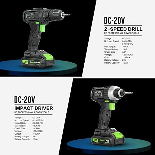 GALAX PRO Cordless Drill Driver/Impact Driver with 1pcs 1.3Ah Lithium-Ion Batteries, Charger Kit, 11pcs Accessories and Tool Bag - Image 5