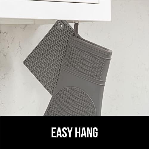 Gorilla Grip Heat and Slip Resistant Silicone Oven Mitt and Trivets Set, Waterproof, Cotton Lined Gloves, BPA-Free, Long Cooking Mitts and Trivet Mats, Kitchen Potholder Sets for Pans, 4 Pieces, Gray - Image 8