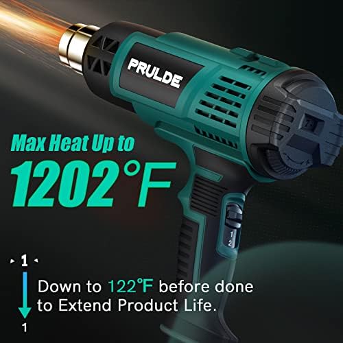 Heat Gun, PRULDE Variable Temperature Settings 122℉~1202℉ Fast Heat Hot Air Gun with 6.56Ft UL Cord for Vinyl Wrap, Crafts, Shrink Tubing/Wrapping, Wire Connectors, Paint Removal HG0240-US - Image 3