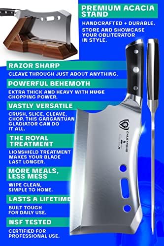 Dalstrong Obliterator Meat Cleaver - 9 inch - Gladiator Series R - Wood Stand and Sheath - Razor Sharp Massive Heavy Duty - 3lbs 6mm Thickness - 7CR17MOV Steel Kitchen - G10 Handle - Image 5