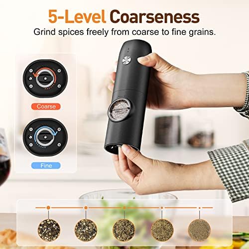 Electric Salt and Pepper Grinder Set (2 Pack), Rechargeable - No Battery Needed - Automatic Salt Pepper Mill Grinder, Adjustable Coarseness, LED Light, One-Hand Operation for Kitchen BBQ - Image 4