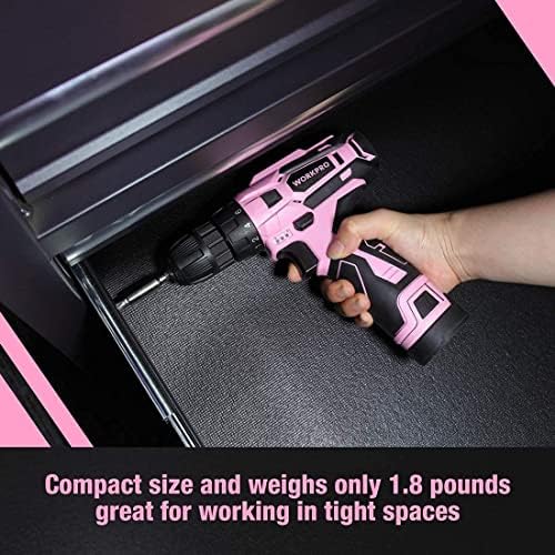 WORKPRO Pink Cordless Drill Driver Set, 12V Electric Screwdriver Driver Tool Kit, 3/8" Keyless Chuck, Charger and Storage Bag Included - Pink Ribbon - Image 8