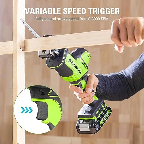 Greenworks 24V 5pcs Brushless Power Tool Combo kit: 310 in. -lbs Drill Driver, 1950 In. Ibs Impact Driver, Reciprocating Saw, Circular Saw, Flashlight With 2 * 2Ah Batteries & Fast Charger - Image 8